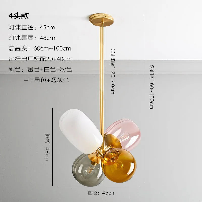 Suspension lumineuse moderne blanc rose doré rond translucide ampoules filament