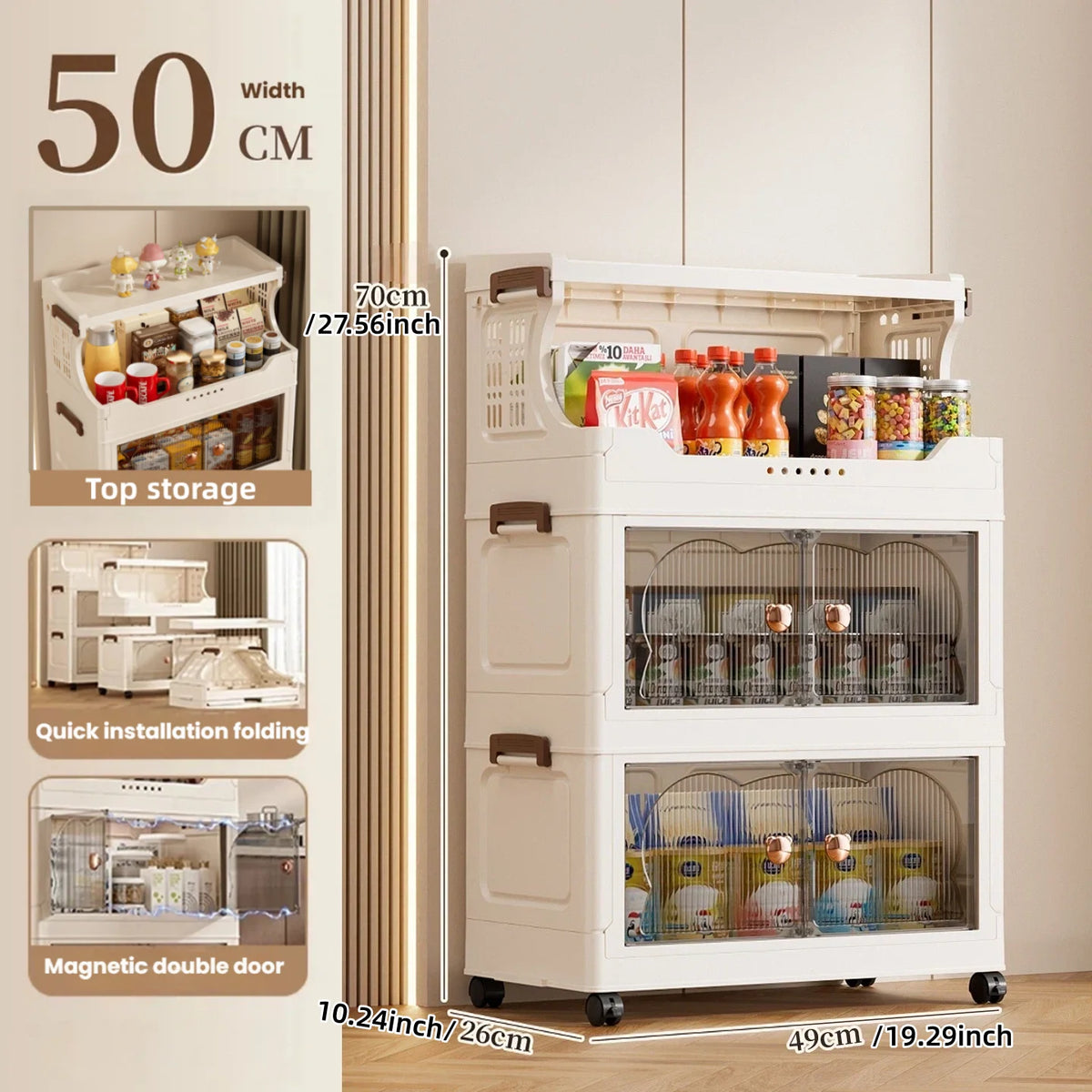 boîtes rangement pliant roulette blanc cassé moderne transparent arches
