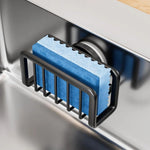 porte éponge réutilisable ventouse moderne éponge bleue structure métal horizontal vertical cuisine évierinox minimaliste