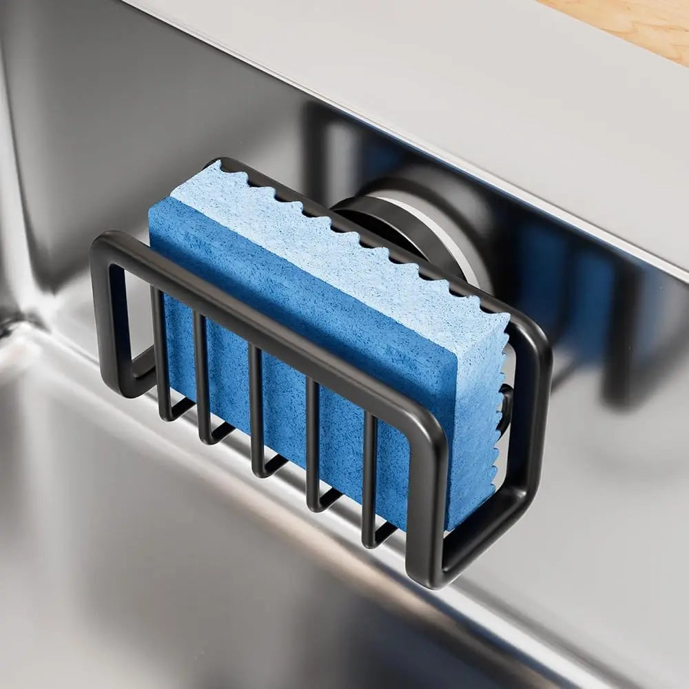 porte éponge réutilisable ventouse moderne éponge bleue structure métal horizontal vertical cuisine évierinox minimaliste