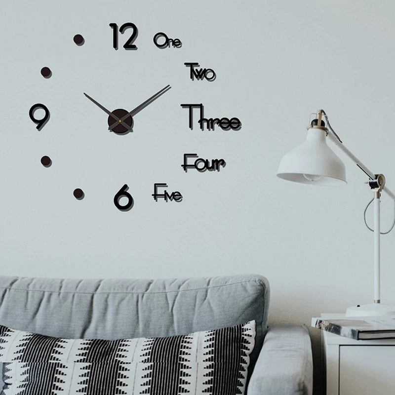 horloge murale moderne adhésive couleur noir rouge vert doré chiffres blancs points noirs transparente