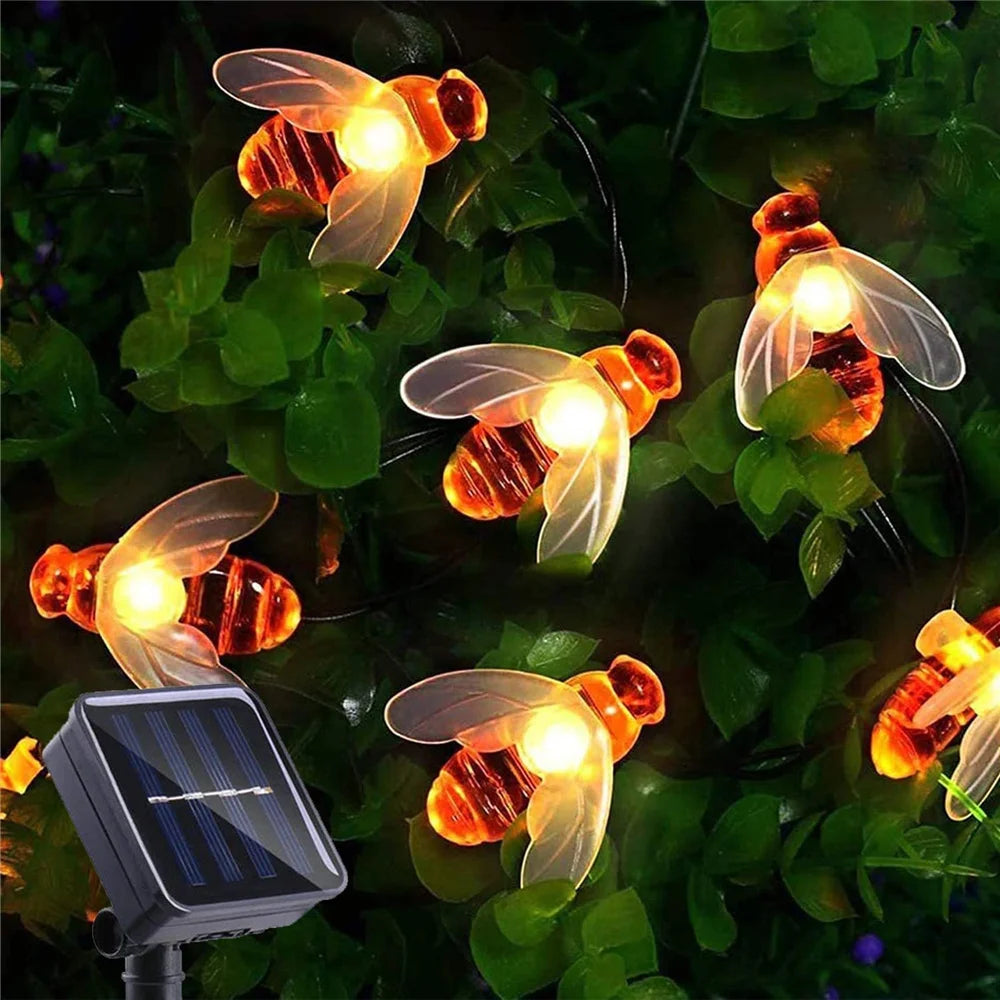 guirlande lumineuse abeilles 3d moderne orange blanche noire solaire extérieure festive jardin patio