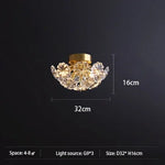 suspension lumineuse moderne or transparent cristal fleurs élégante chaîne métallique lumière led warm cool