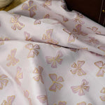 tissu polyester rose clair papillons doré noir moderne élégant coudre bricolage respectueux environnement Jacquard