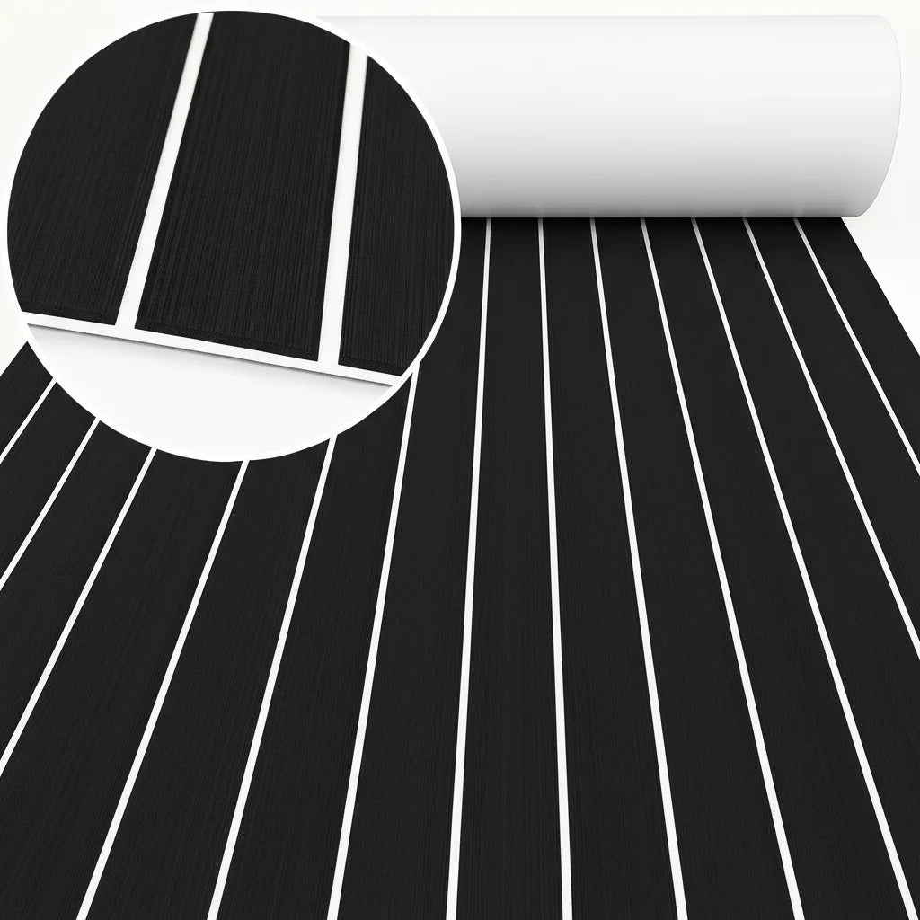tapis sol bateau mousse eva antidérapant auto adhésif bleu clair noir rayures moderne