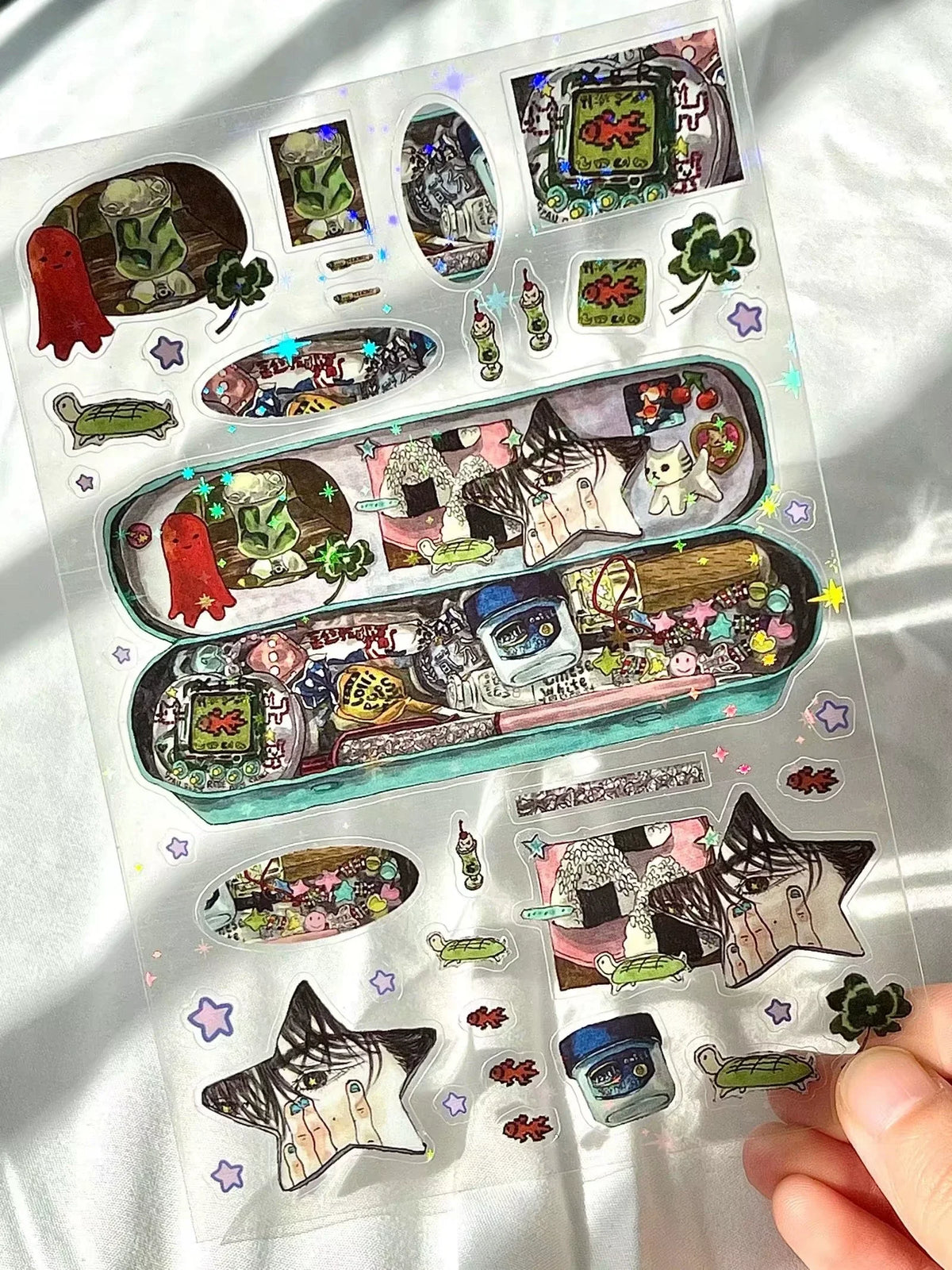 sticker multicolore personnages animaux motifs floraux art japonais diy scrapbooking illustrations fantaisistes