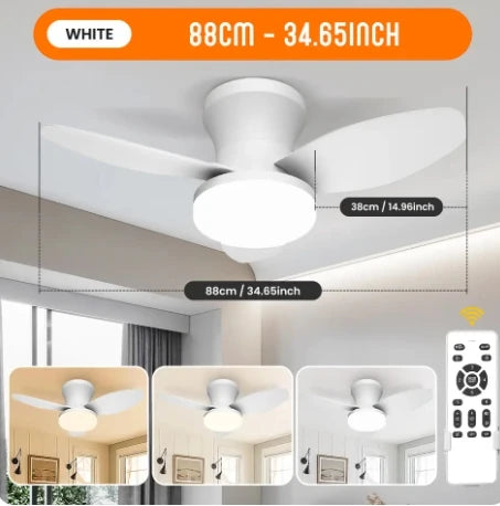 ventilateur blanc lampe intégrée moderne télécommande vitesses led reversible
