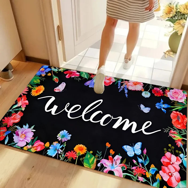 tapis d'entrée moderne fleurs tournesols bienvenue 30x50cm 40x60cm 50x80cm résistant antidérapant