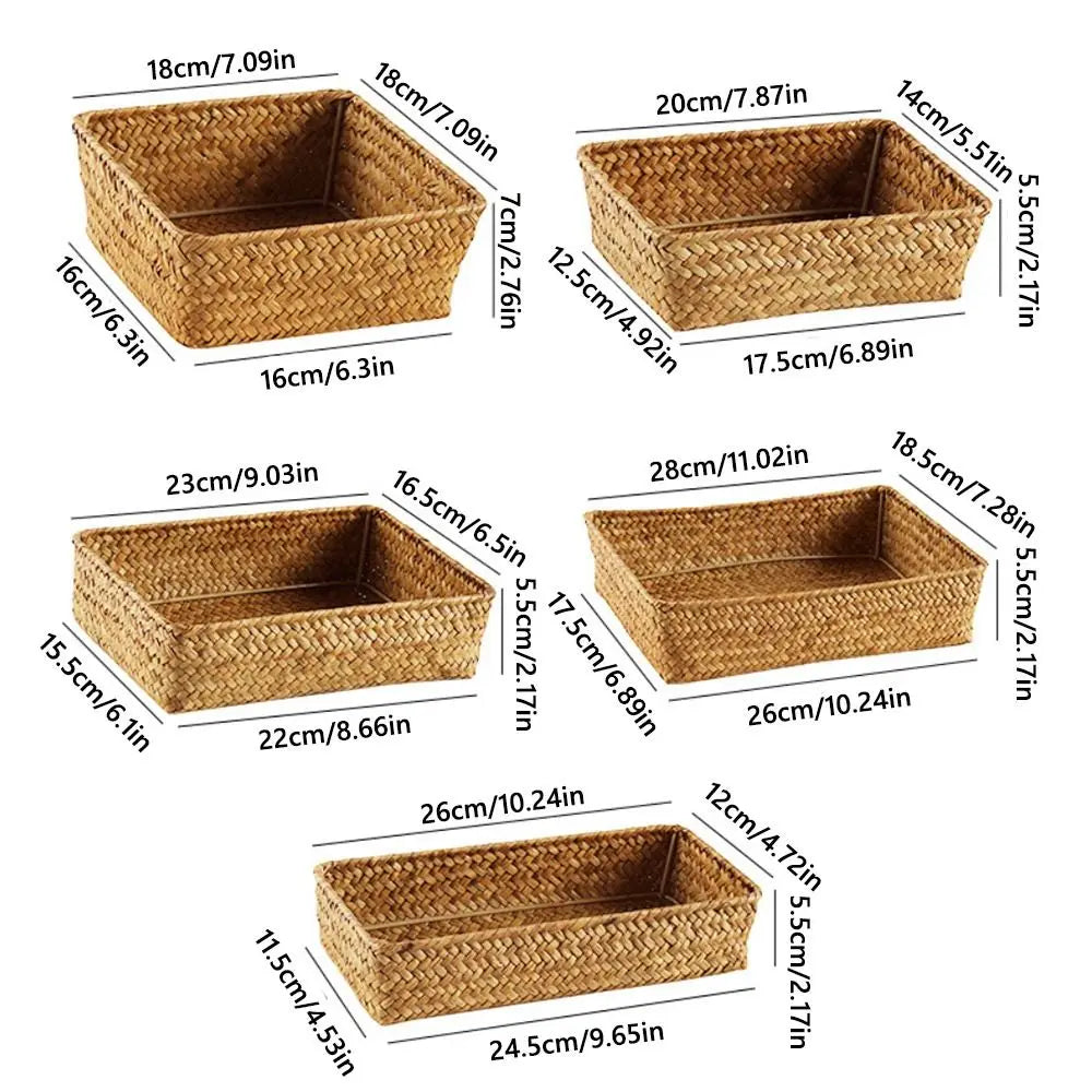 paniers rangement tressés marron clair rustiques empilables rangement écologique multifonctionnels