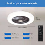 ventilateur moderne blanc led télécommande grille ventilation 52cm silencieux invisible chambre