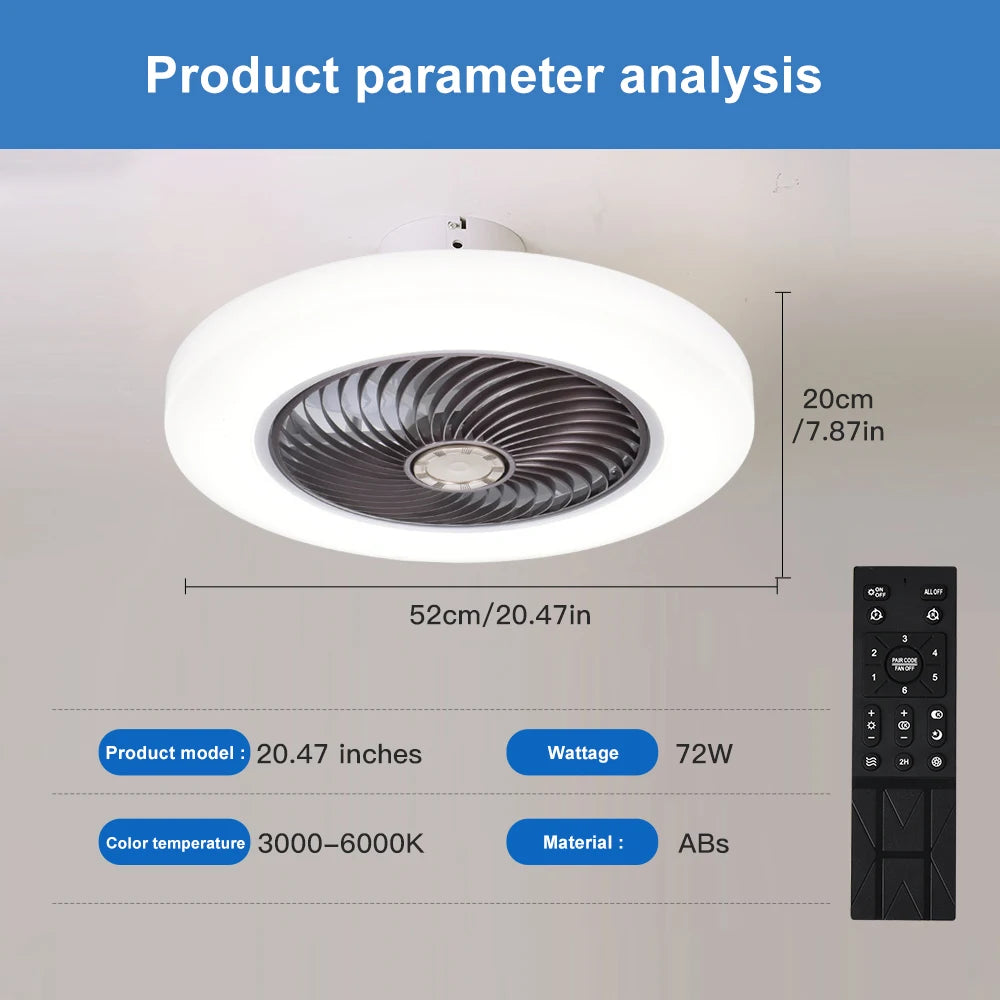 ventilateur moderne blanc led télécommande grille ventilation 52cm silencieux invisible chambre