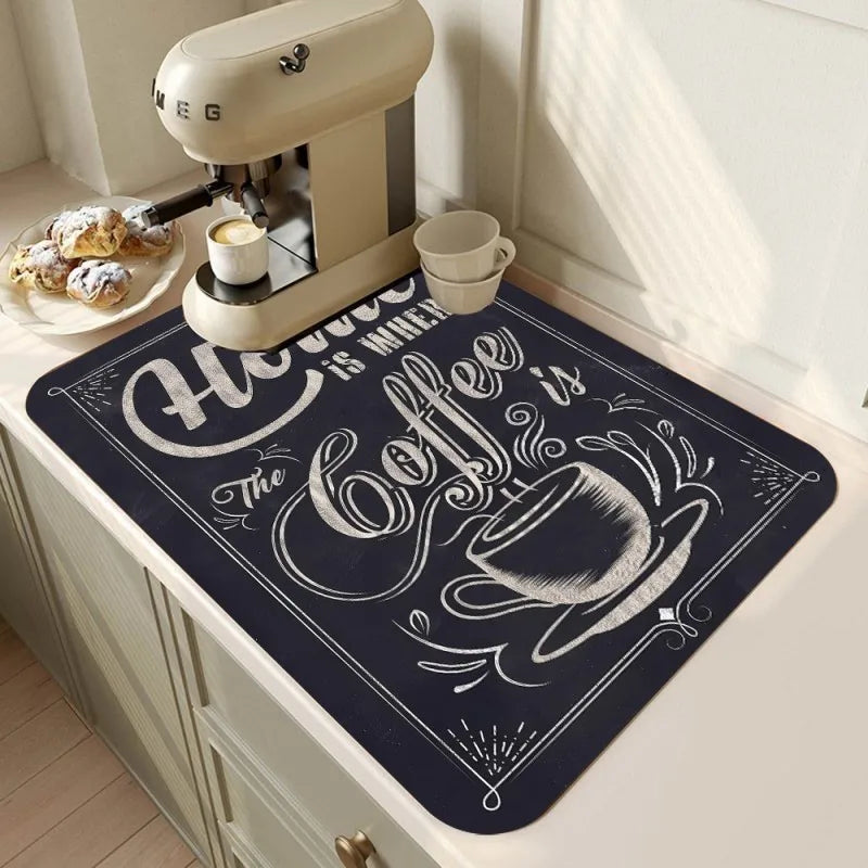 tapis cuisine noir décoratif espresso séchage vaisselle antidérapant absorbant moderne table
