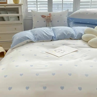 Ensemble housse de couette unie bleu pour lit 160x200
