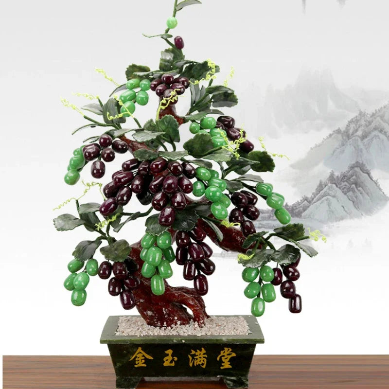 ornement arbre raisin pierre artificiel feuilles vertes grappes roses décoration intérieure salon cave vin