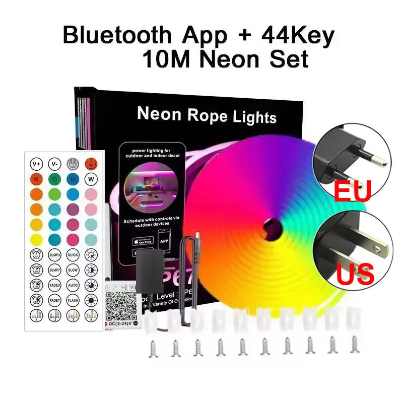 ruban led néon multicolore rayures horizontales moderne clips fixation bluetooth adaptableextérieur