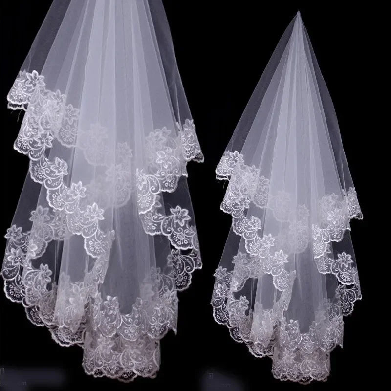 voile mariée blanc broderie florale classique bord dentelle