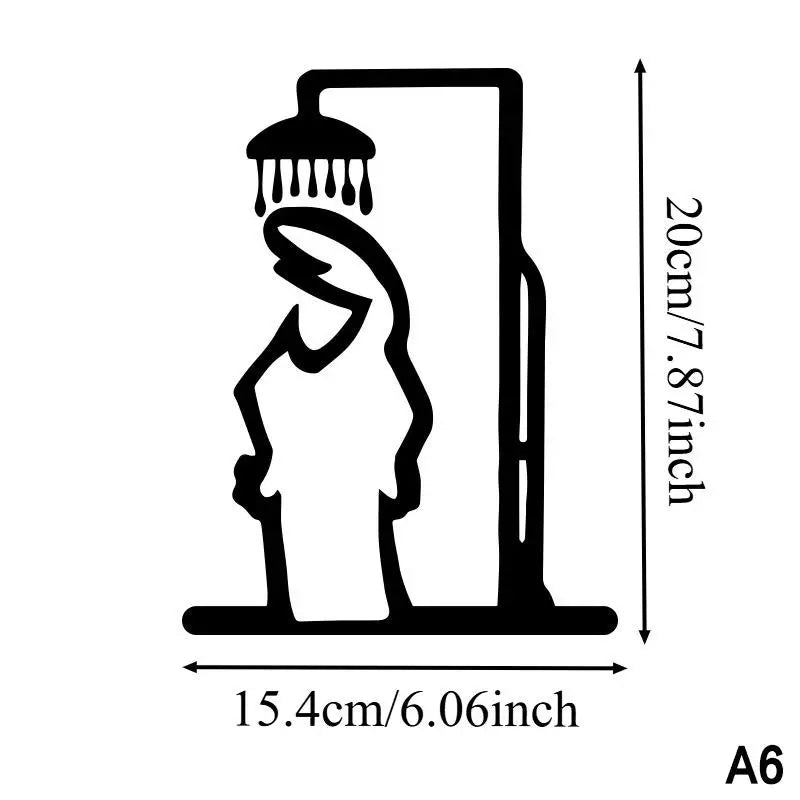 décoration murale minimaliste autocollant silhouette wc douche noir