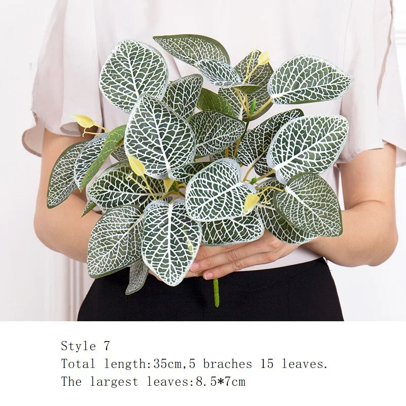 plantes artificielles vertes feuilles variées moderne decoration intérieure extérieure herbe décorative marron rouge blanc
