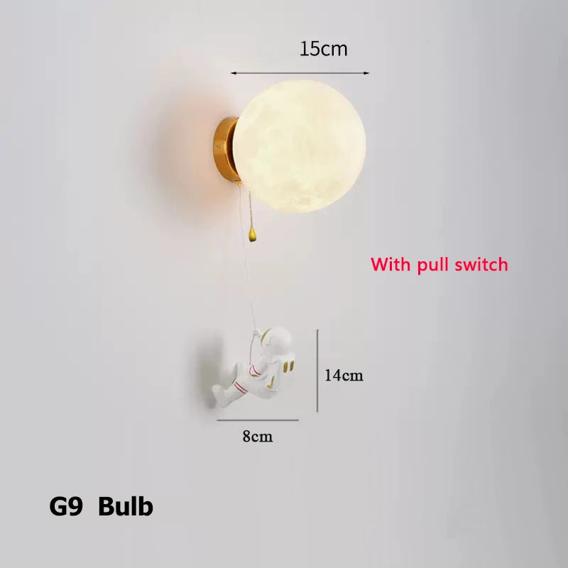 lampe murale astronaute moderne texture lune blanc doré décoration chambre enfant luminaire