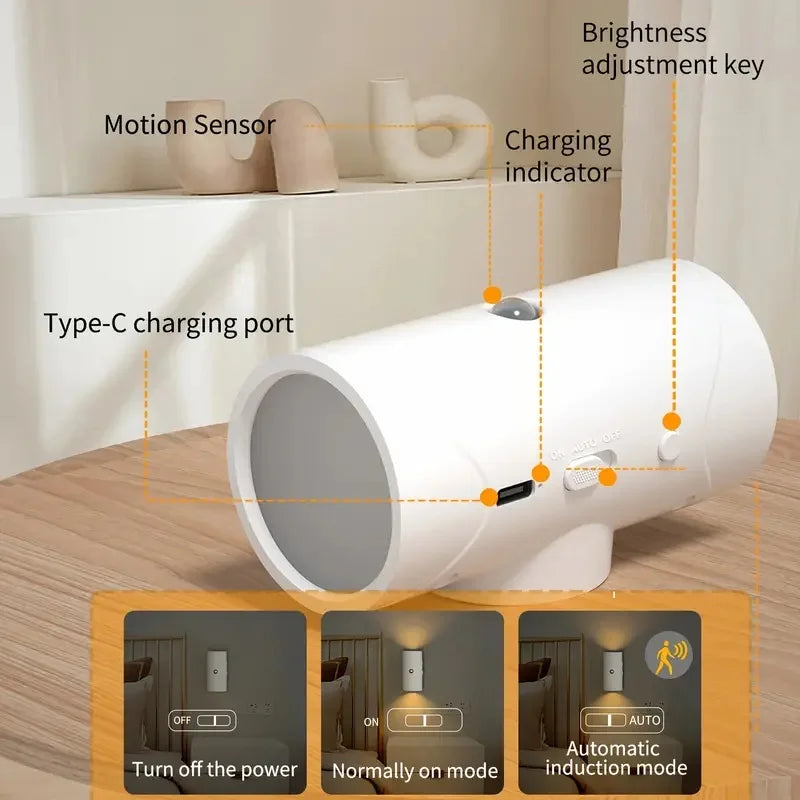 lampe murale rechargeable capteur mouvement modes éclairage led adhésif indicateur charge type