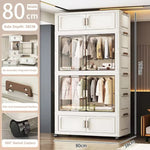 armoire rangement blanc moderne classique verres transparents tiroirs étagères vêtements toilette roulettes