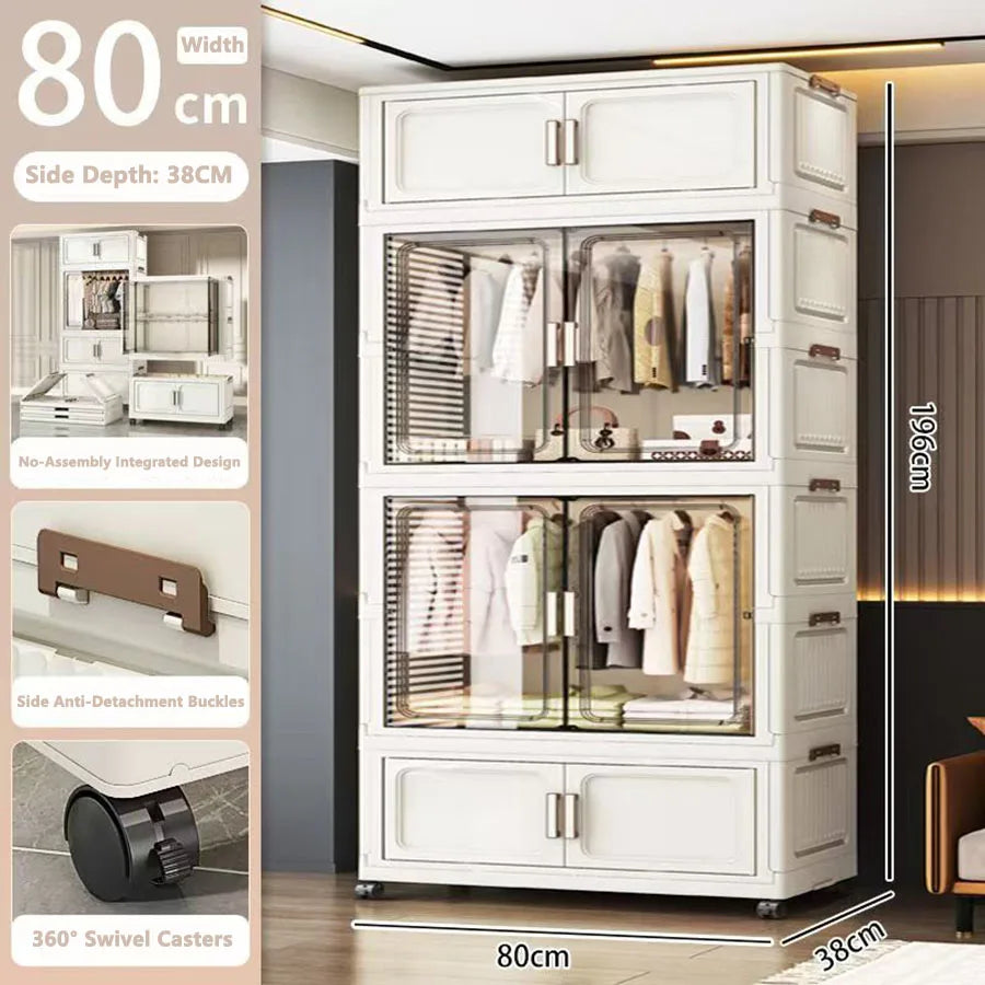 armoire rangement blanc moderne classique verres transparents tiroirs étagères vêtements toilette roulettes