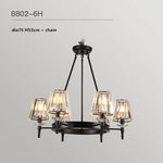 lustre moderne industriel verre taillé noir transparent suspension led abat jour cristal k9