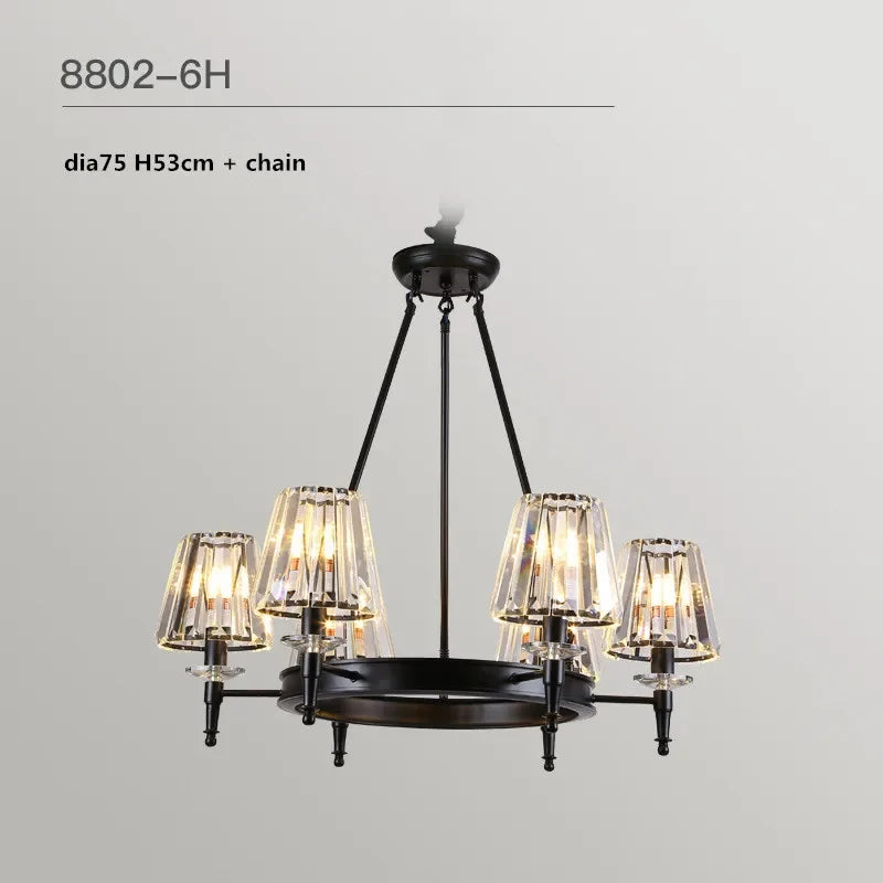 lustre moderne industriel verre taillé noir transparent suspension led abat jour cristal k9
