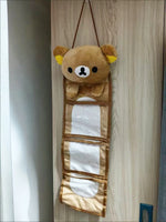 sac rangement mignon peluche ours marron clair compartiments transparents crochets poignées doux peluche kawaii