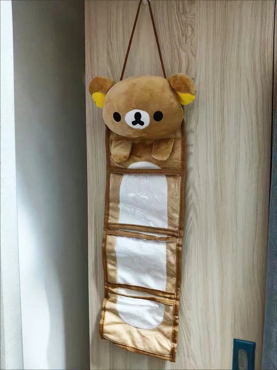 sac rangement mignon peluche ours marron clair compartiments transparents crochets poignées doux peluche kawaii