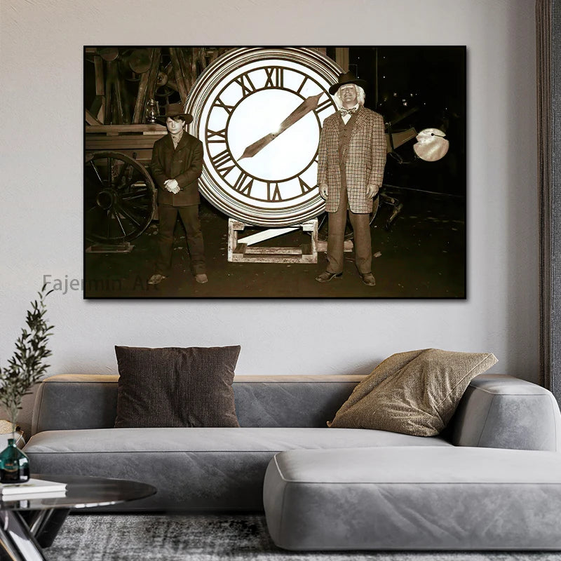 horloge murale vintage noir blanc numéros romains sans cadre decoration intérieure toile impression vertical