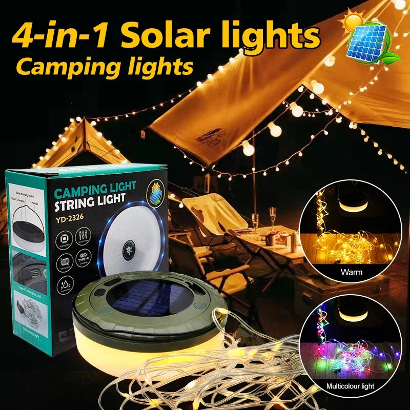 lumières solaires extérieures camping guirlande led 10mètres ambiance rgb portable crochet