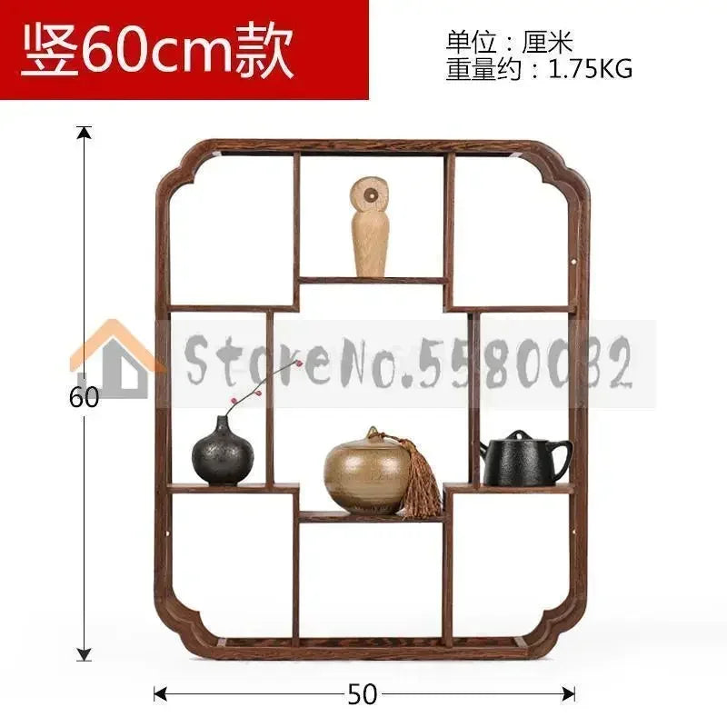 étagère murale bois sculpté classique marron statuettes théières vases tasses rangement cuisine déco