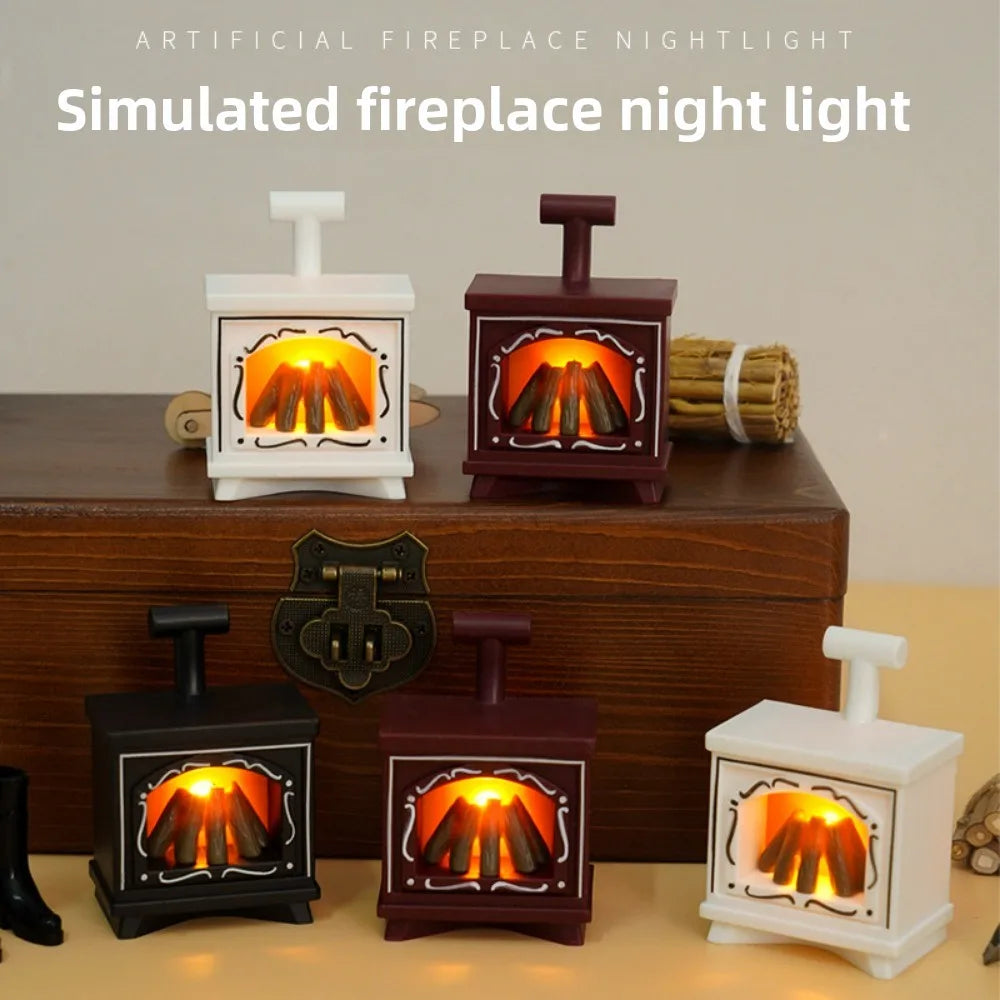 miniature cheminée décorative lumière nuits imitation bois blanc noir festive