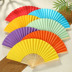 éventail pliant bambou rouge bleu vert violet orange jaune classique poignée bois papier uni