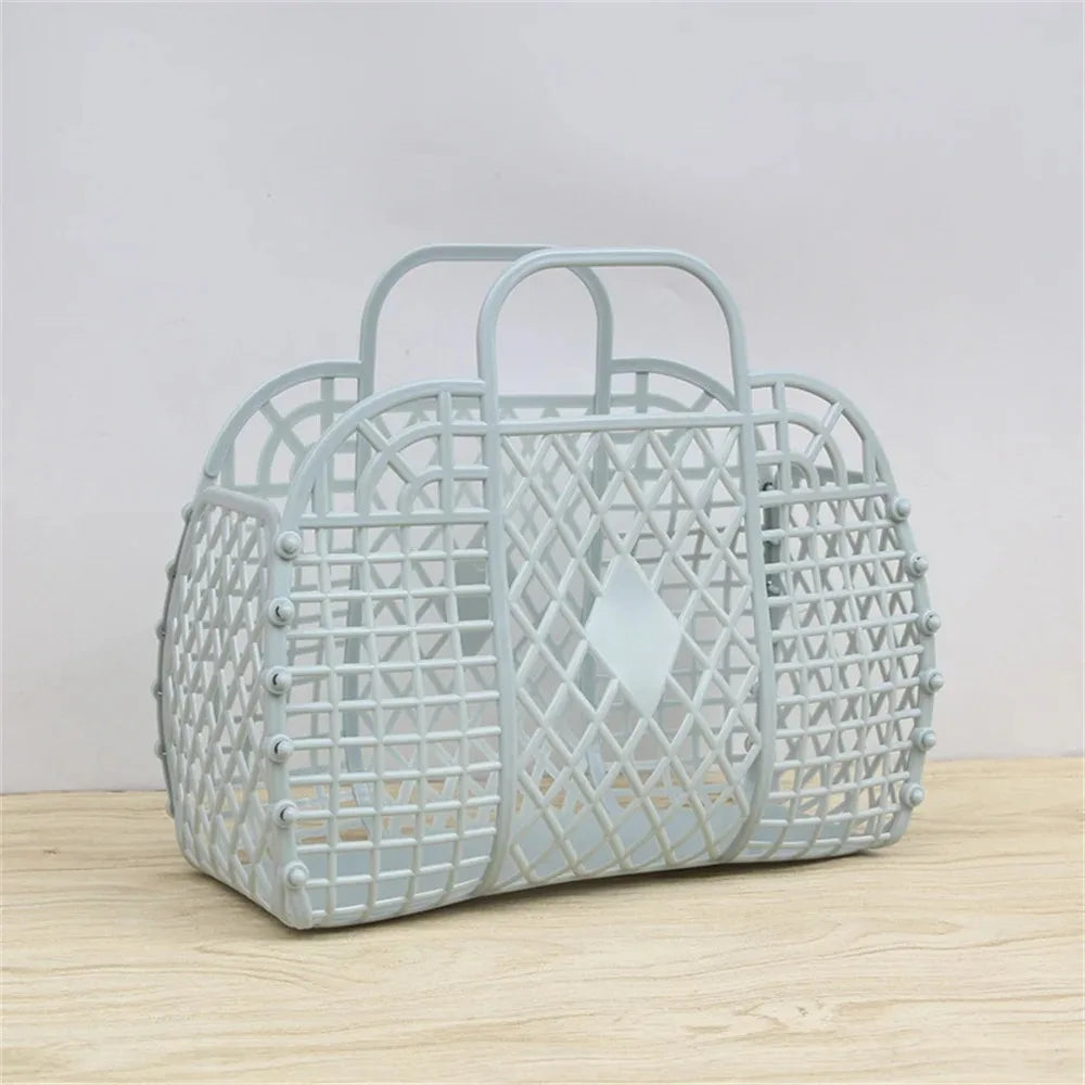 sac main maille vintage violet rose bleu clair beige pliable respectueux environnement
