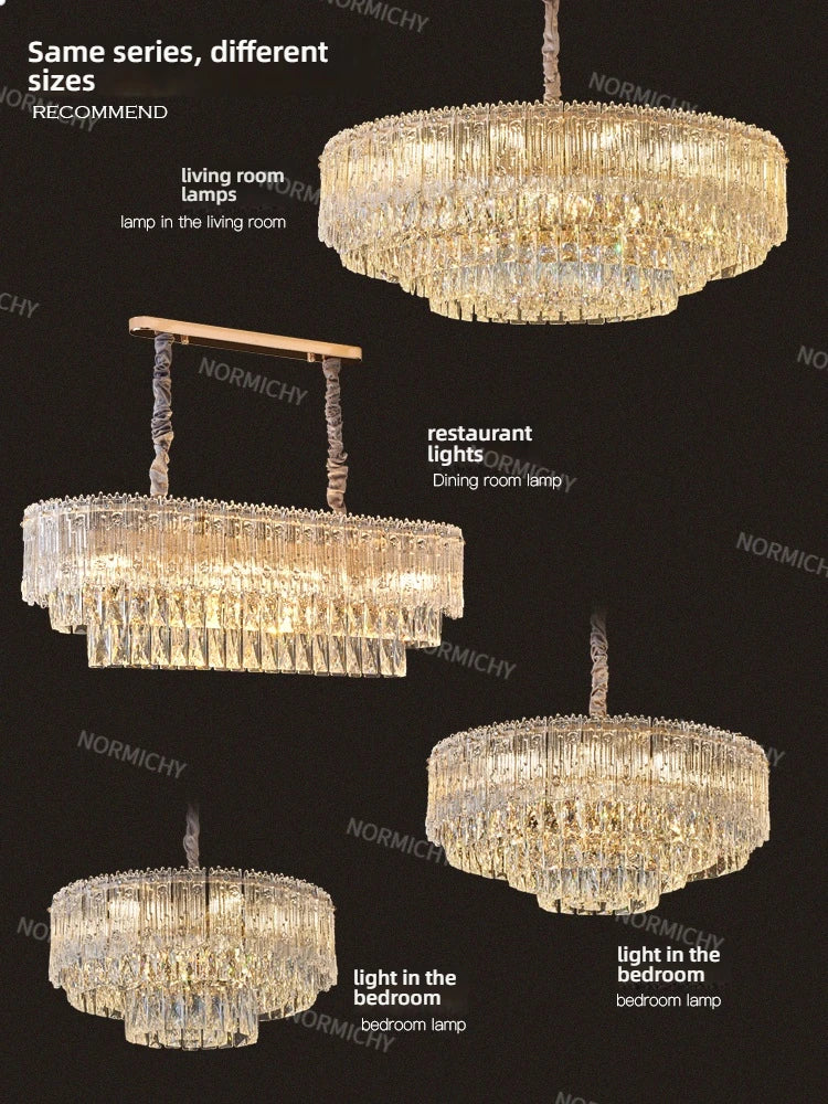 lustre suspendu cristal doré moderne lampe salon luxe géométrique élégant intérieur