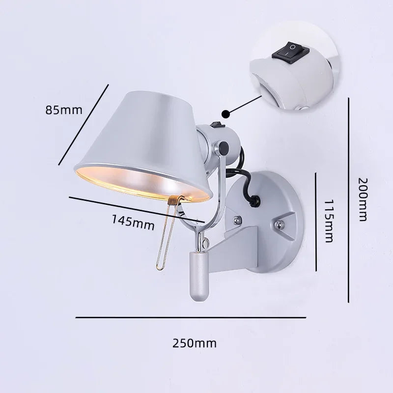 lampe murale articulée moderne bras réglable noir argenté led clip fixe chambre