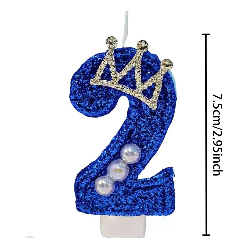 bougies chiffre anniversaire bleu pailleté décoratives festives crochet couronne numérotées grande taille