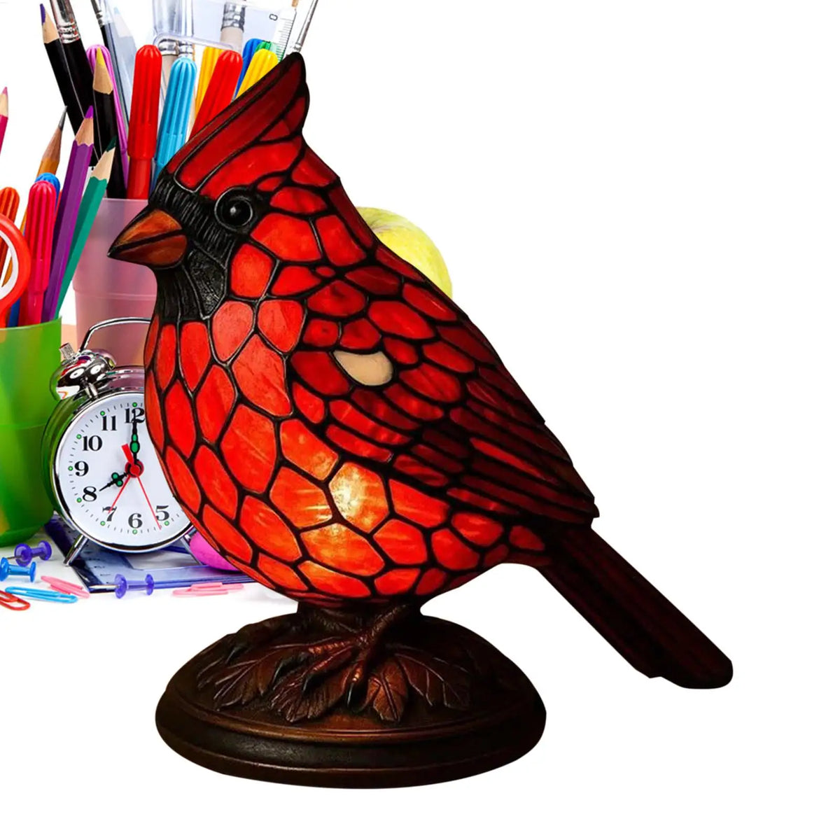 lampe table oiseau rouge noir mosaïque artisanale tiffany chambre salon