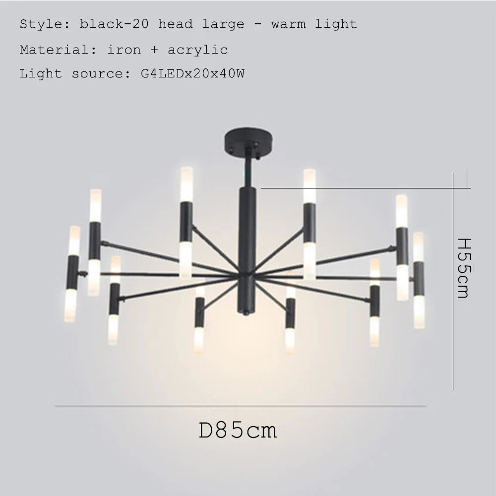 lampe suspendue moderne noir doré tubes transparents structure métallique scandinave led