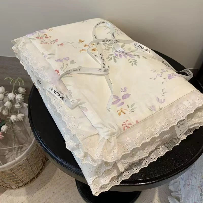 couette coton imprimé floral vintage blanc rose bleu verte translucide 200x230cm