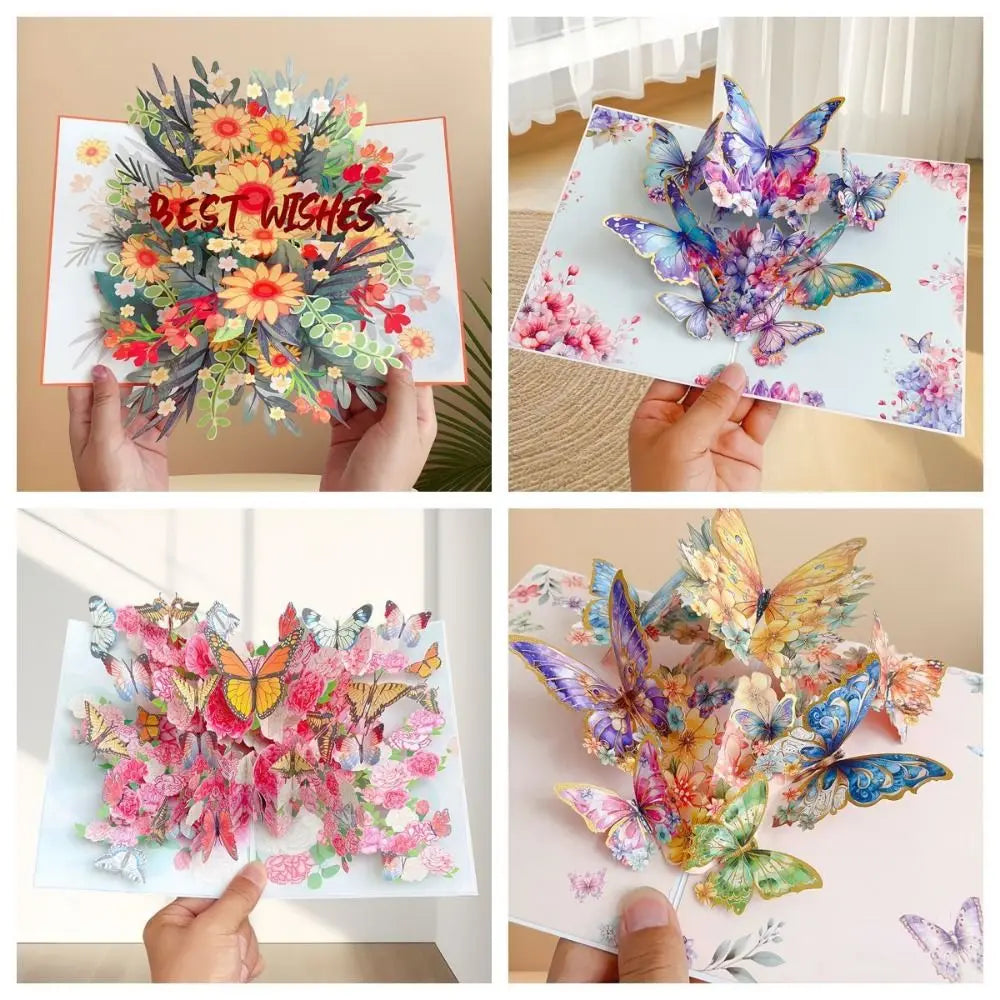 carte vœux pop up 3d fleurs papillons papier coloré artisanale fête mères