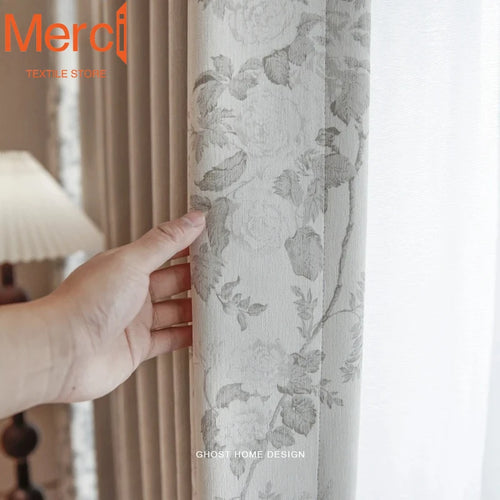 rideau opaque beige clair motif floral moderne fenêtre salon chambre maison tissu polyester