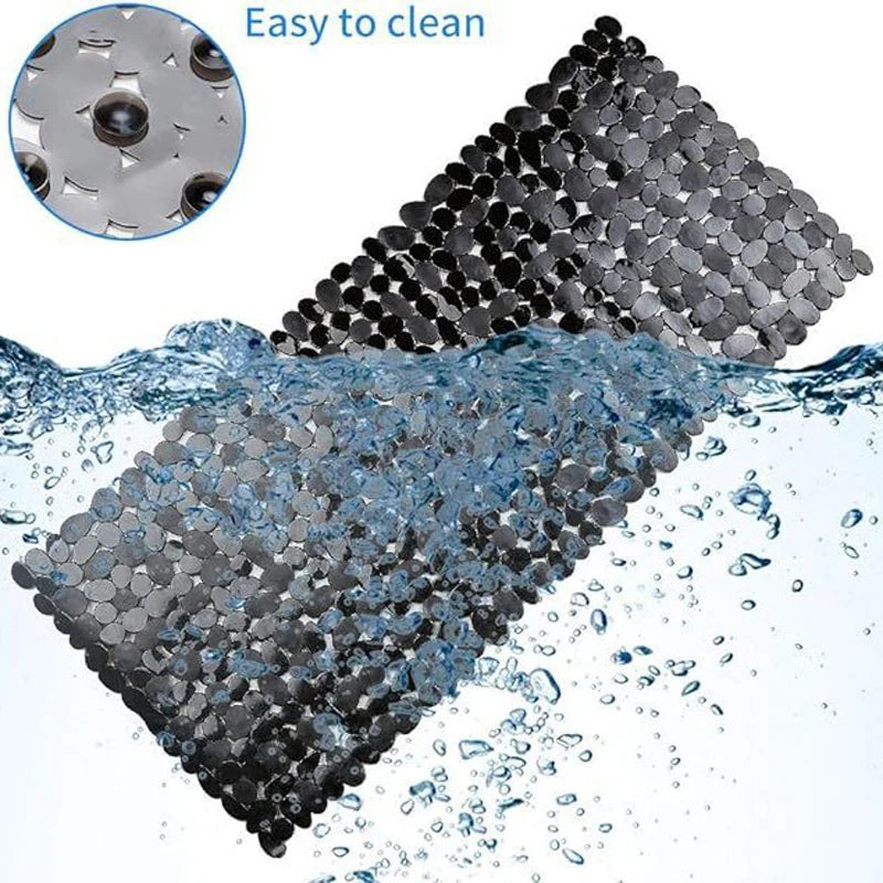 tapis douche antidérapant pebbles moderne noir blanc gris salle bain ventouses pvc respectueux environnement