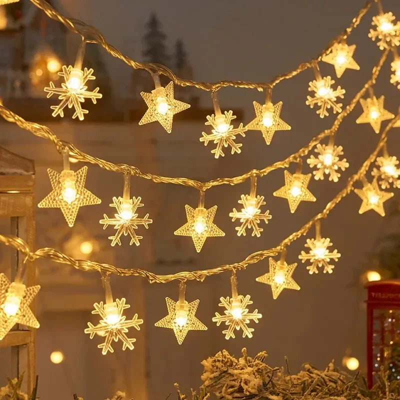 guirlande lumineuse étoiles flocons noël rennes blanc chaud clips decorative saisonnelle