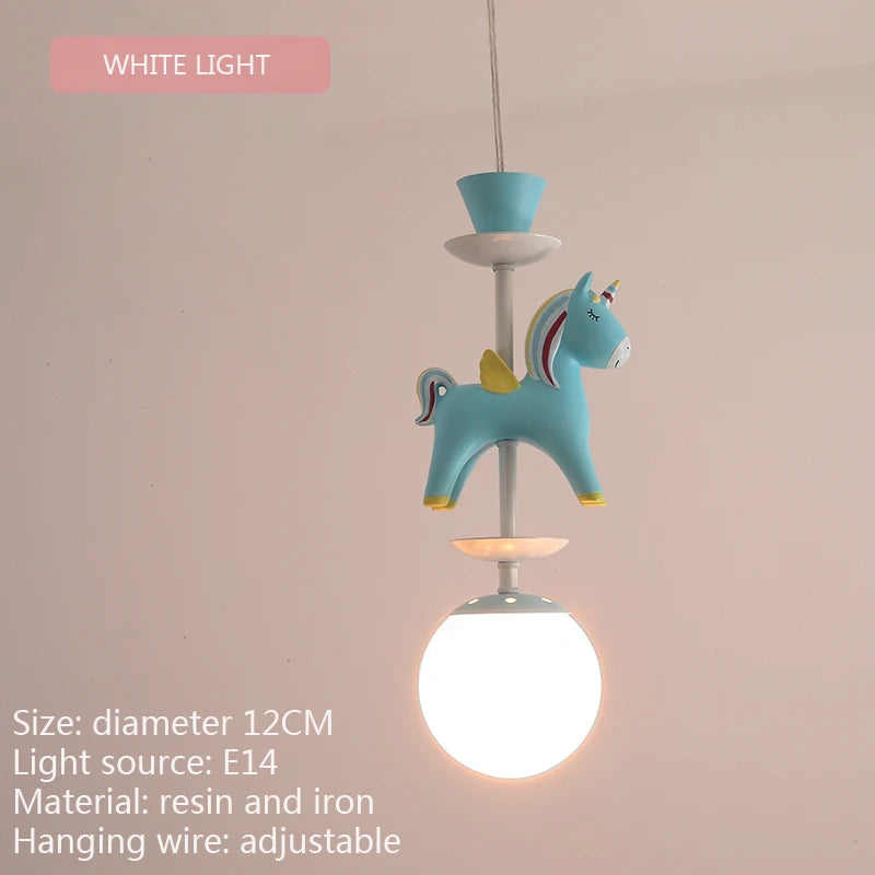 suspension lumineuse verre résine chevaux arc ciel moderne bleu rose enfant blanc contemporain