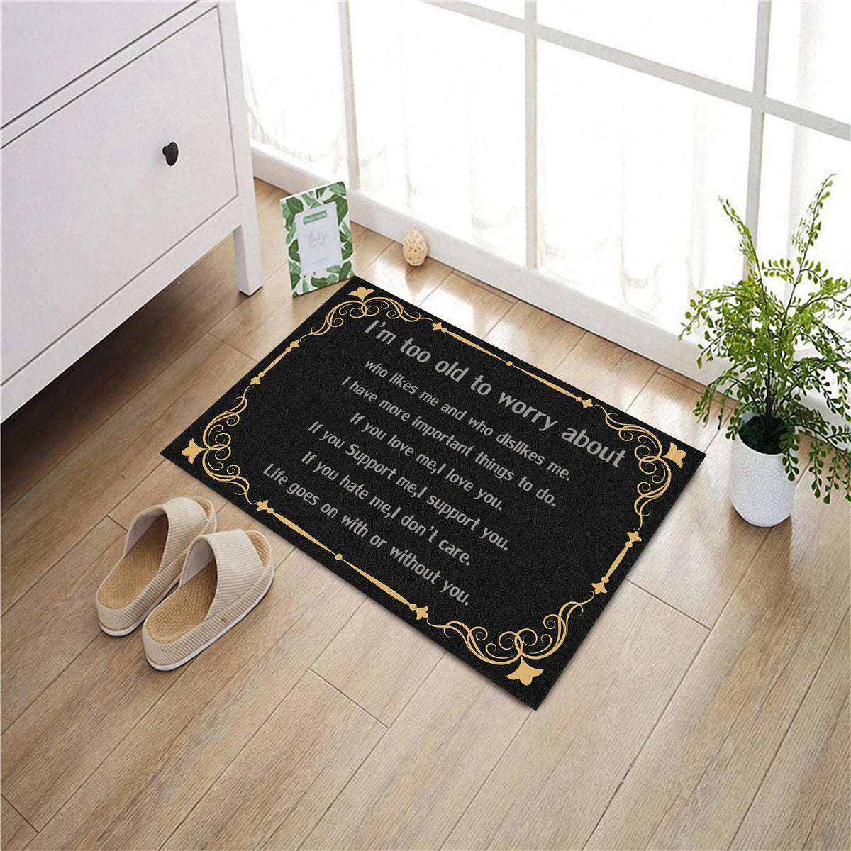 tapis d'entrée antidérapant résistant antibactéries ornementation dorée noir or classique salon porte sol