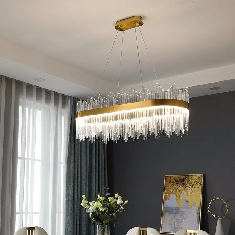 suspension lumineuse or moderne cristal pendants transparents 6000k 3000k télécommande dia100cm dia80cm l120cm