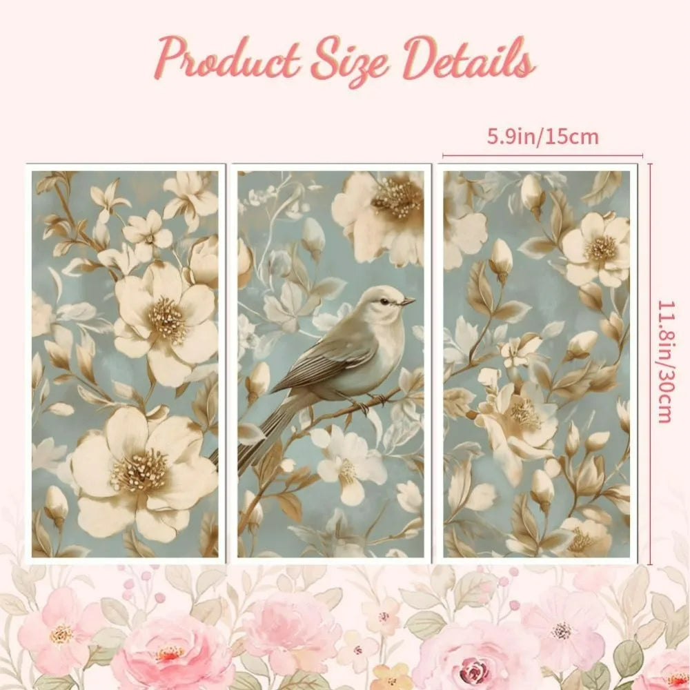 sticker mural vintage fleurs oiseaux bleu clair beige blanc adhésif couteau inclusion